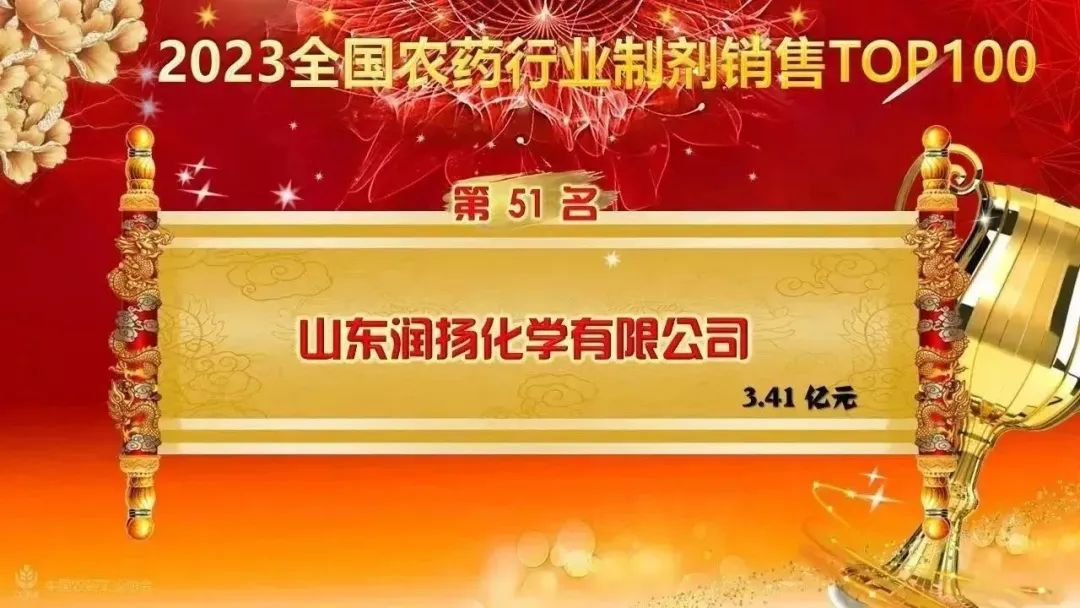 潤(rùn)揚(yáng)化學(xué)榮獲“2023全國農(nóng)藥行業(yè)制劑銷售TOP100”第51名